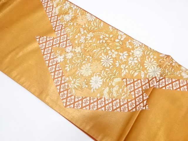 JAPANESE KIMONO / VINTAGE FUKURO OBI / SILK / EMBROIDERY / FLORAL PLANTS